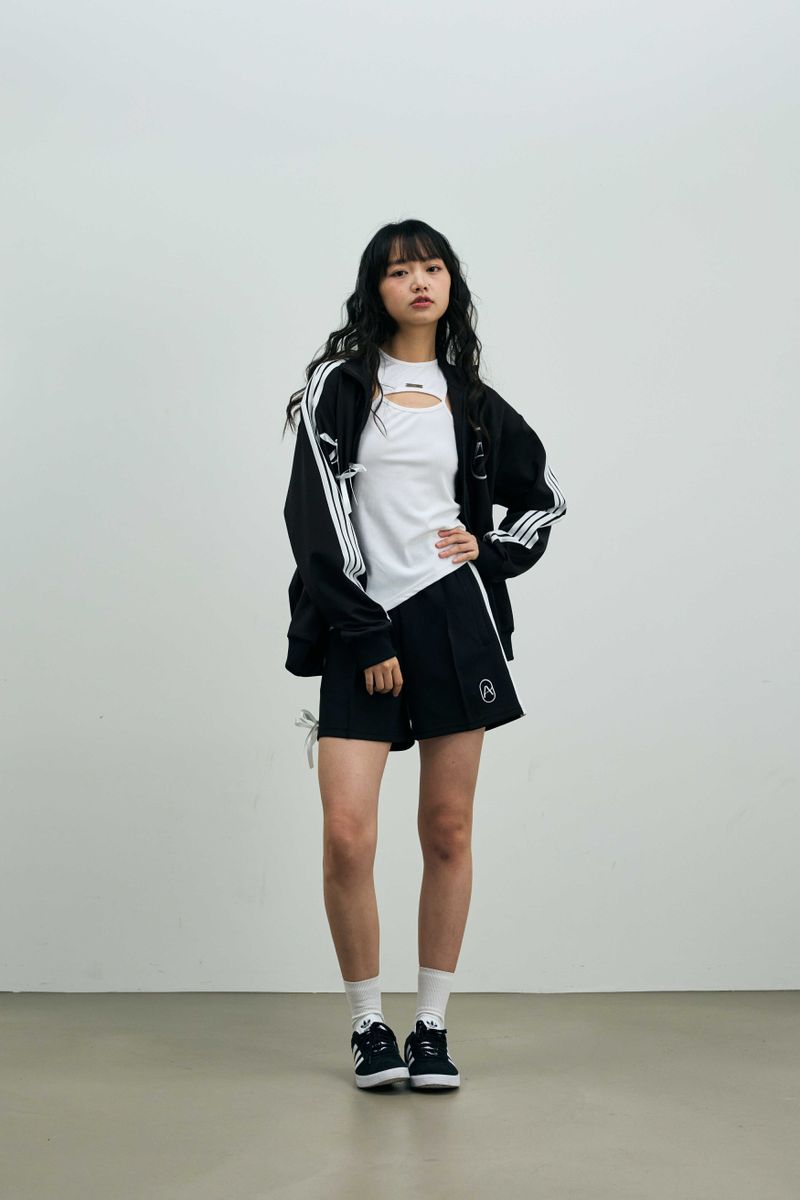 RIBBON JERSEY TRACK SHORTS PANTS / BLACK
