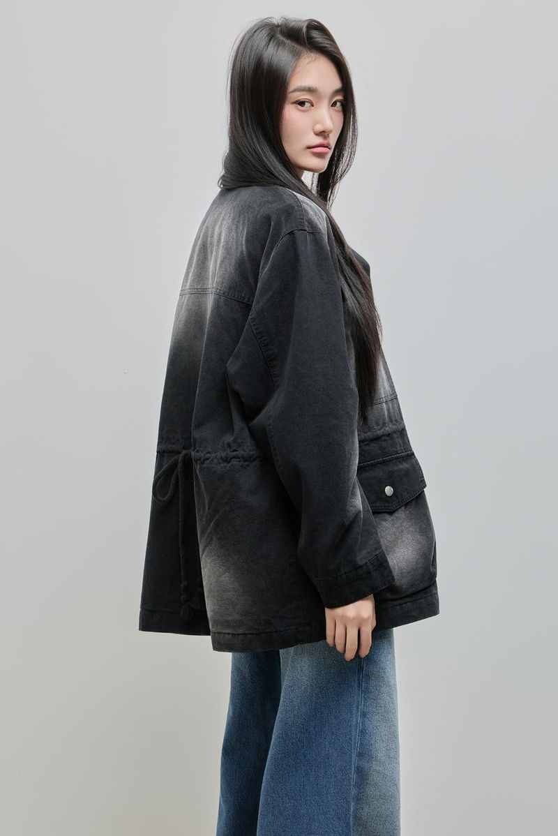Washed High-Neck Field Jacket_Black