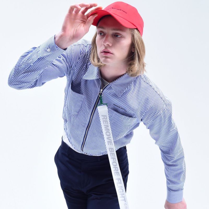 [UNISEX] Removable Strap Cropped Shirt (STRIPE)