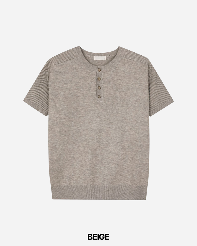 Needle Henley Neck Short Sleeve Knit