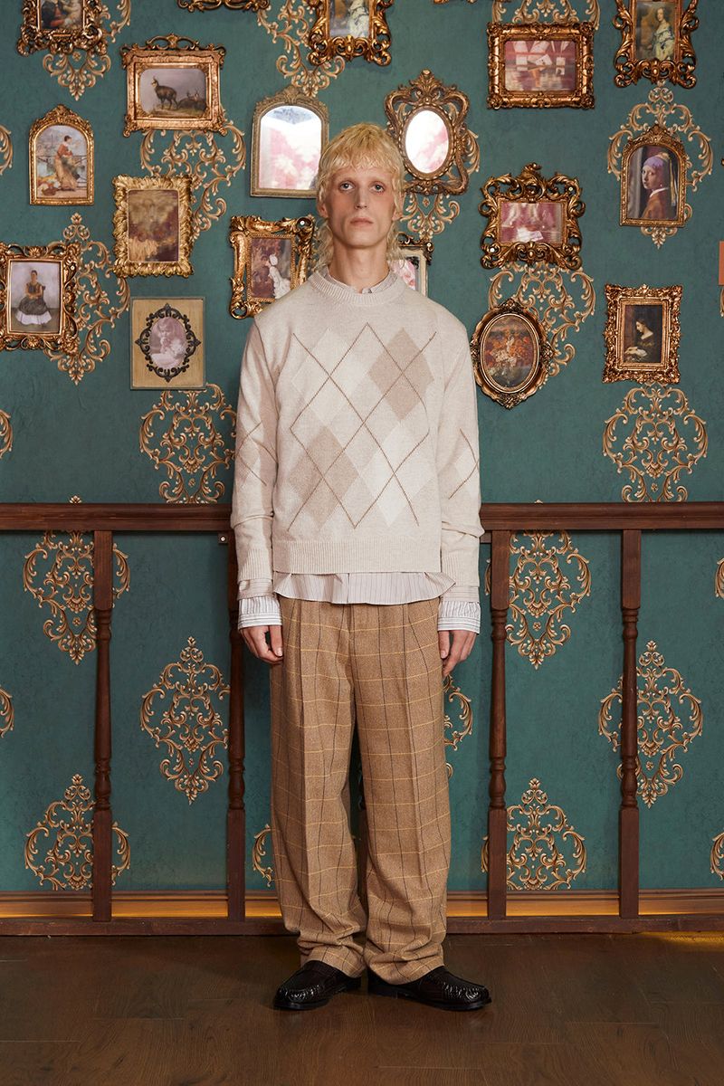 WOOL CHECK SLACKS / BEIGE