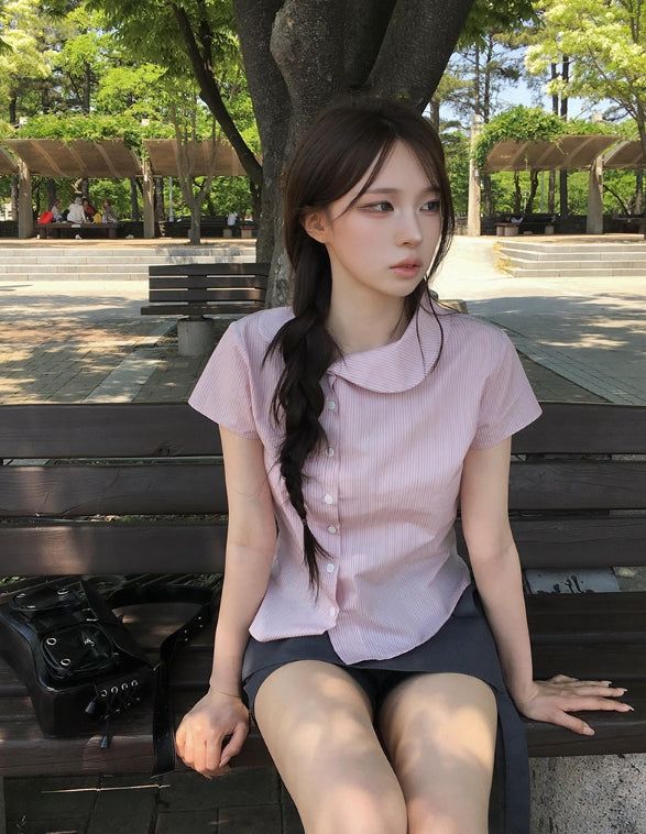 anyonemore（エニーワンモアー）の「26SS★ [MADE/Unbalance] Lehill Diagonal Button Slim Round Collar Shirt（Tops）」