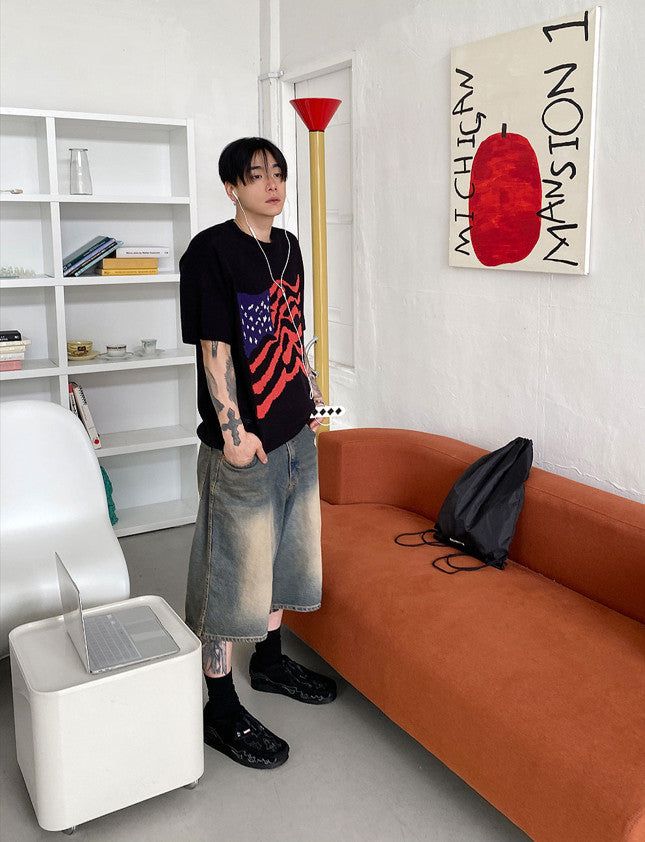 No.0209 dyeing over denim SHORTS