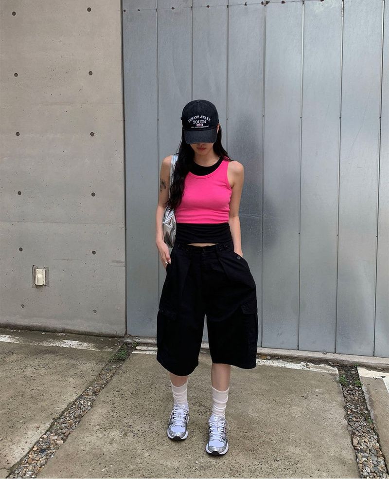 Snap big cargo bermuda pants