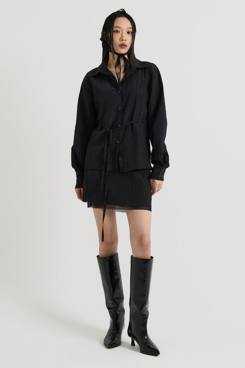 Sheer String Blouse, Black