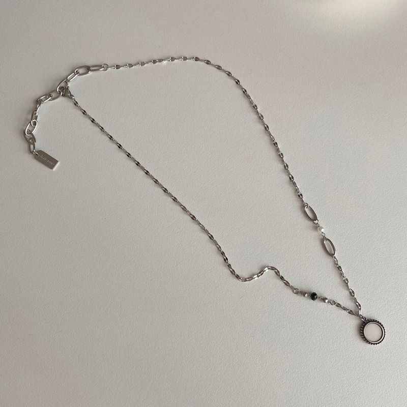 bjj Double-sided mother-of-pearl onyx Coin Beads Necklace