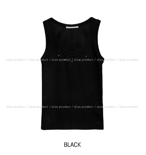 Teak stud cut ribbed sleeveless