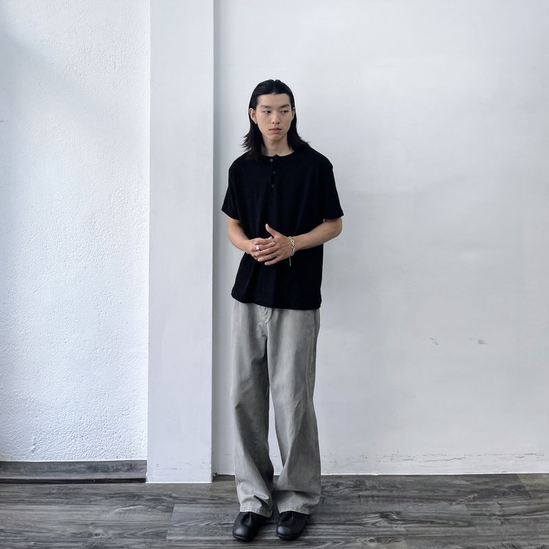 Black Field Textured Henley Top