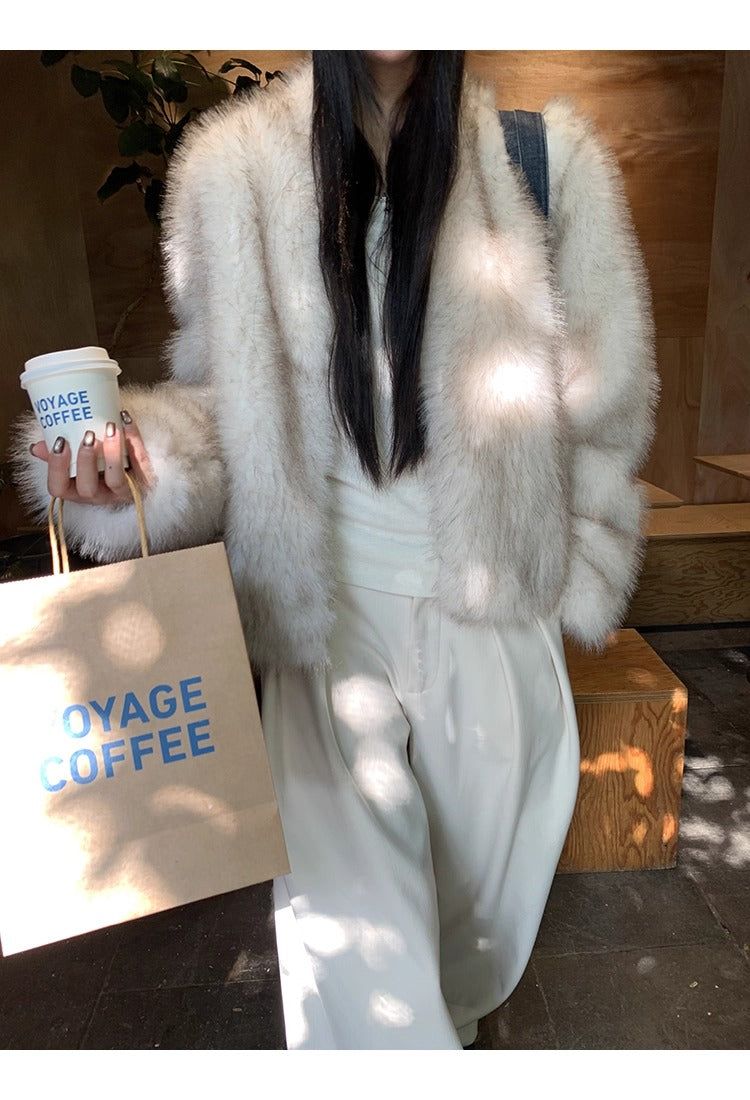 Snow Fox No Collar Fur Jacket