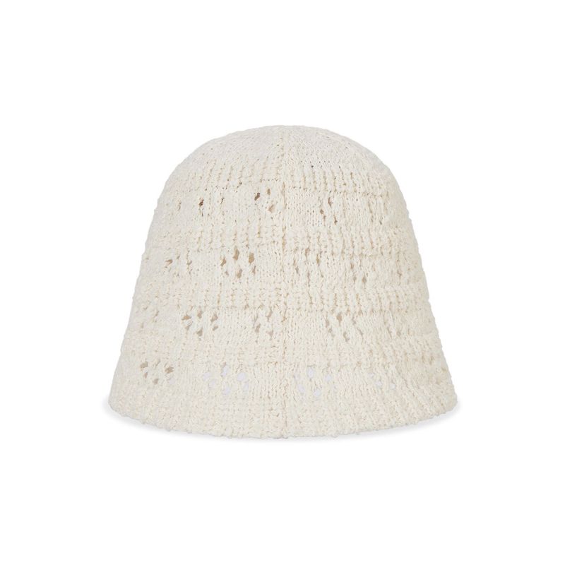 VA Curved Oval Metal Floral Punching Knit Bucket Hat / Cream