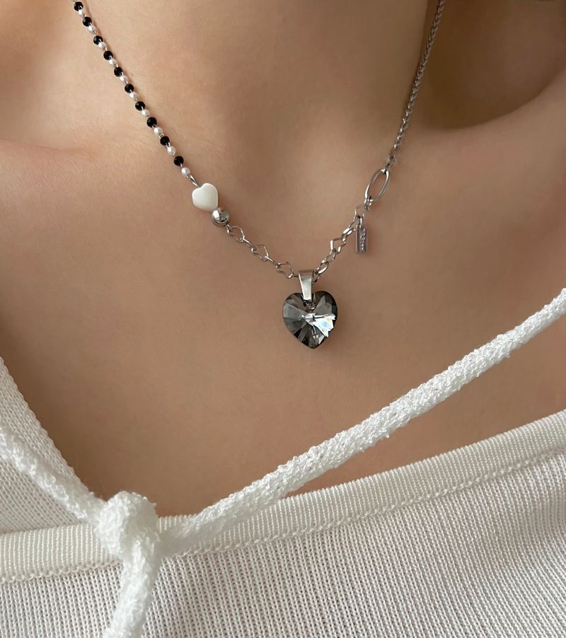 bvv Black Austrian Crystal Heart Surgical Steel Necklace