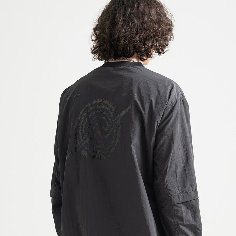 Nylon Zip Pocket Round Shirt - BLACK