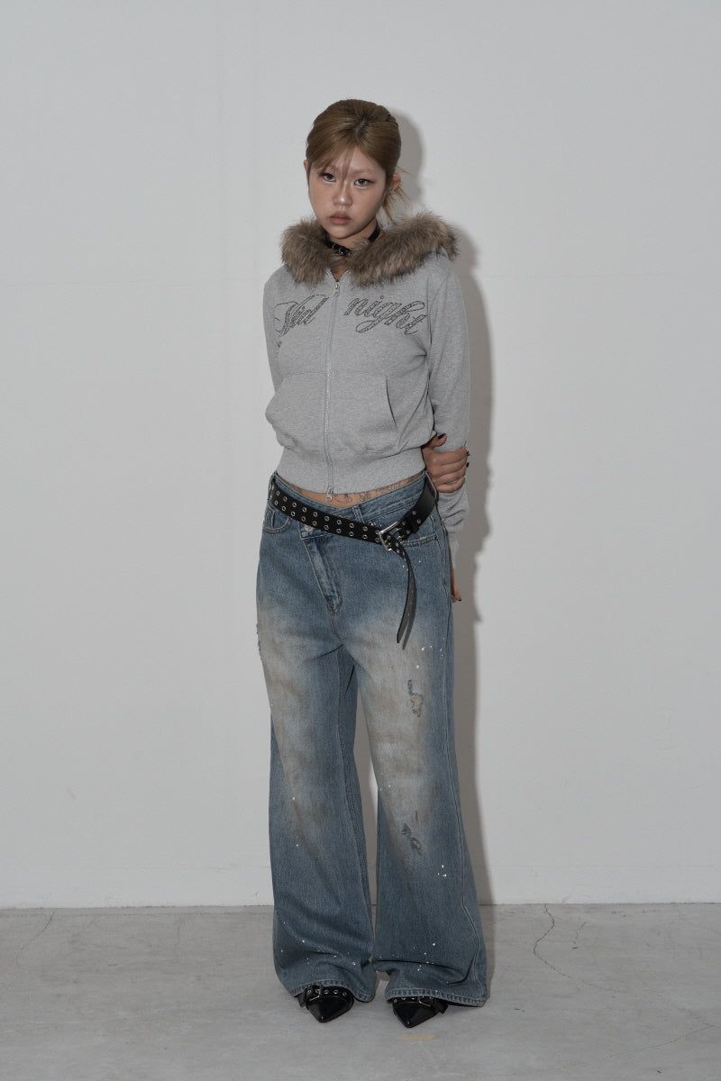crop hair zip up (grey)