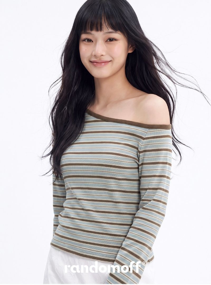 STRIPE OFF-SHOULDER TOP [MINT]