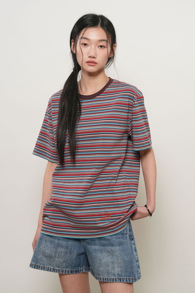 マルチストライプハーフTシャツ
