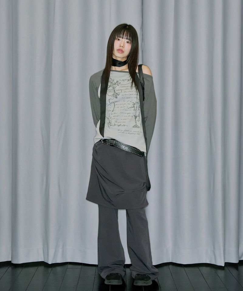 Drape Pintuck Midi Skirt Pants Set - CHARCOAL