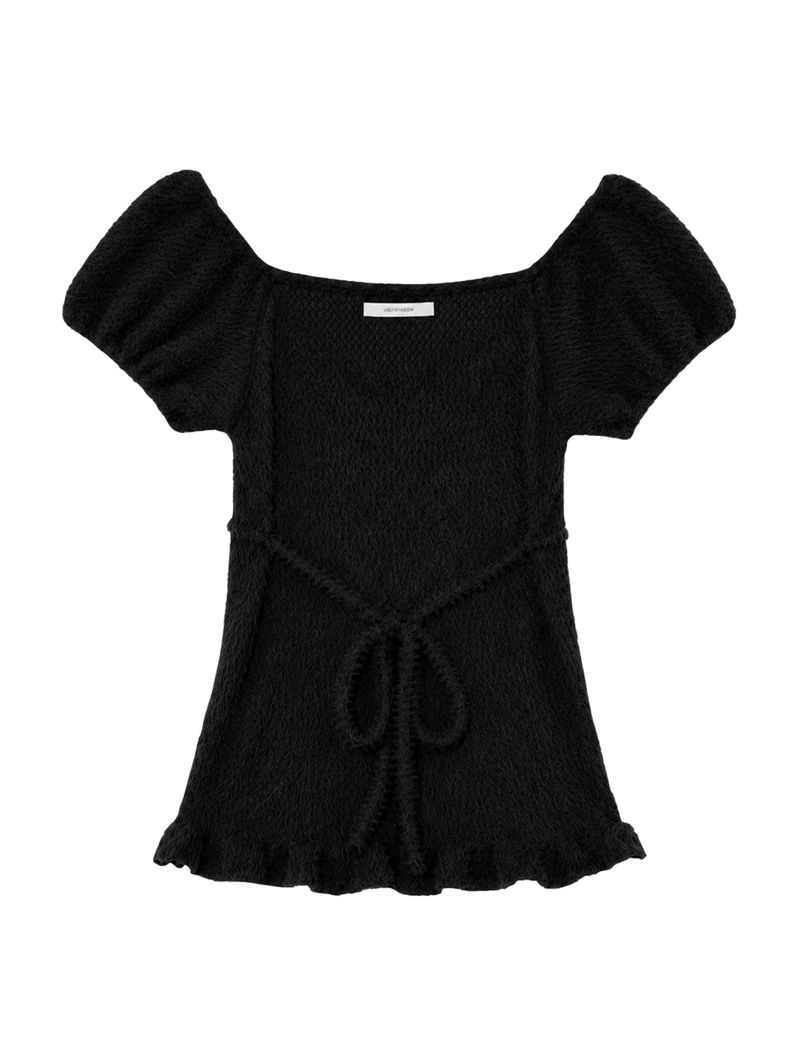 SOFT SHIRRING T-SHIRT(BLACK)