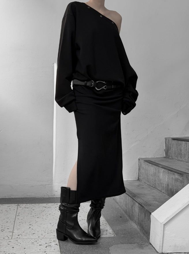 Match Shirring Slit Long Skirt