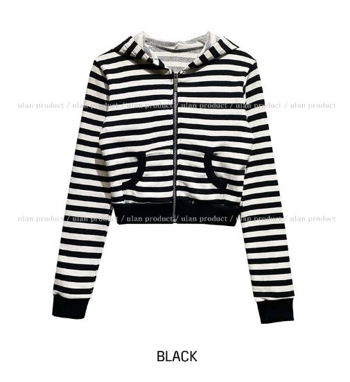 Annie Stripe Set-up Crop Hood Zip-Up