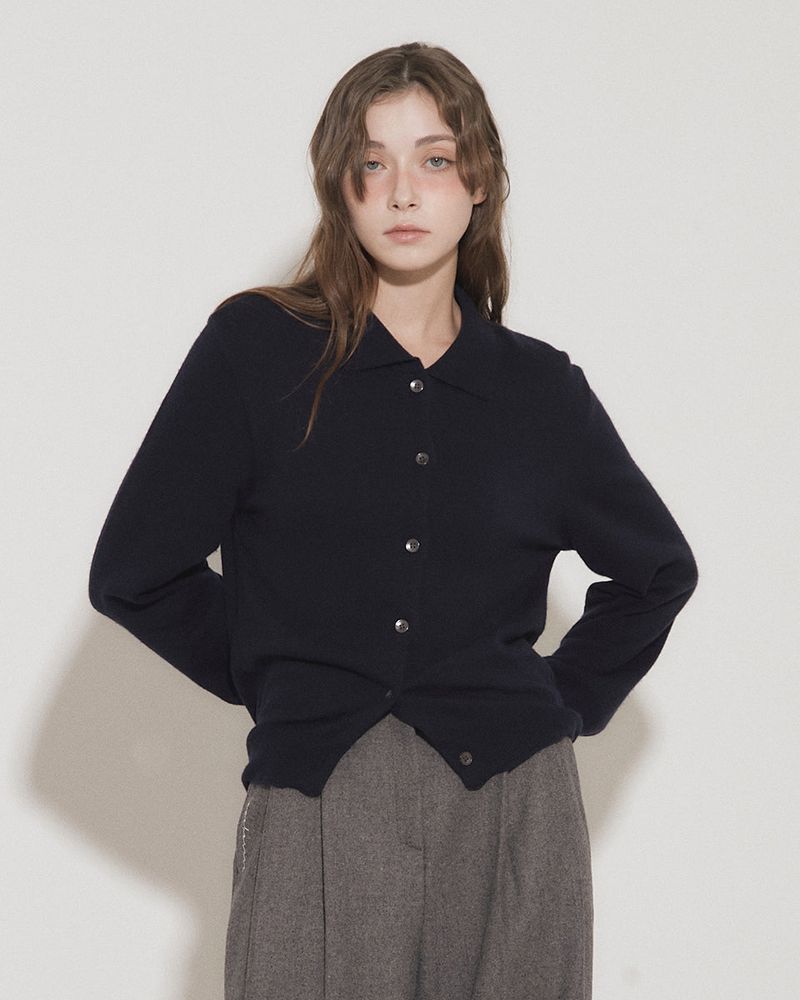CASHMERE COLLARED CARDIGAN [NAVY]