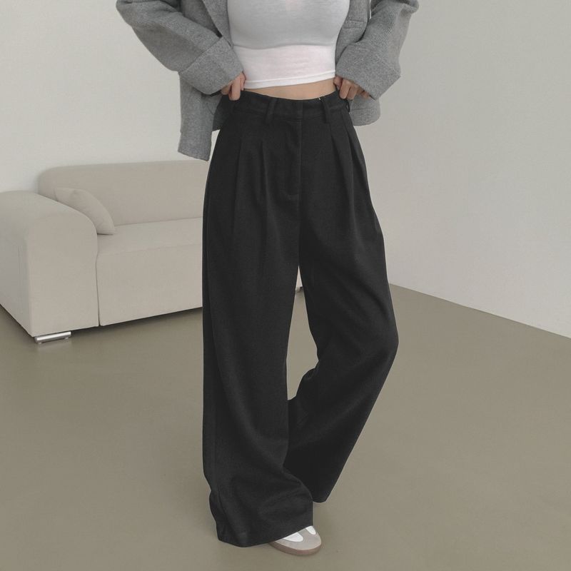 SHORT / woolen pintuck winter wide slacks pants