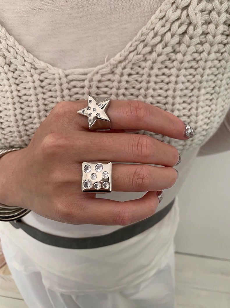 Cubic DOT silver ring SET