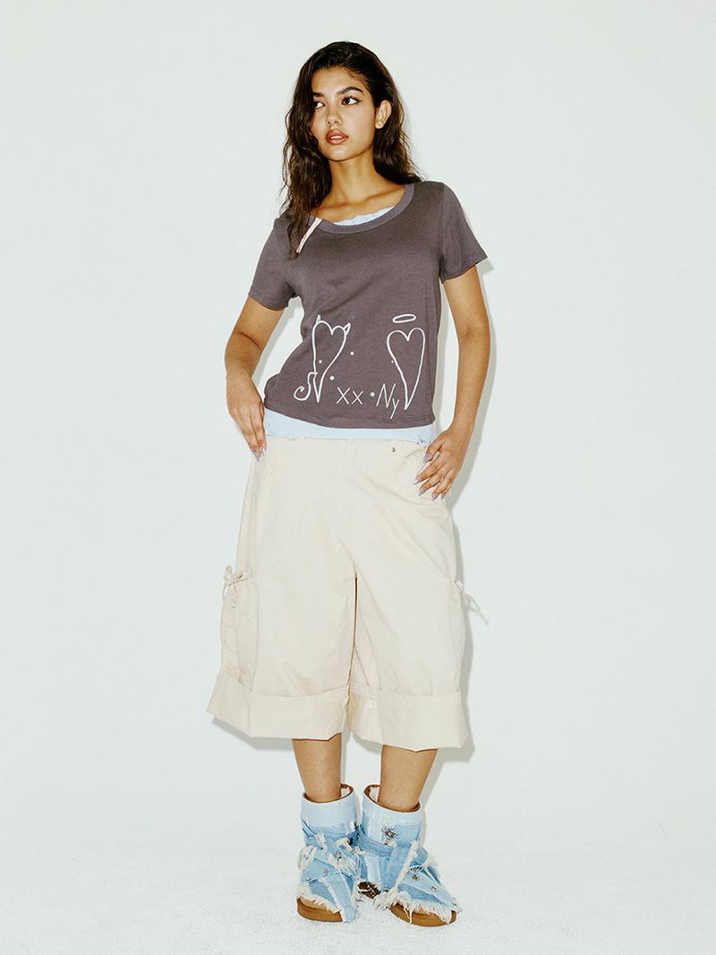ZIPPER HEART TEE CHARCOAL