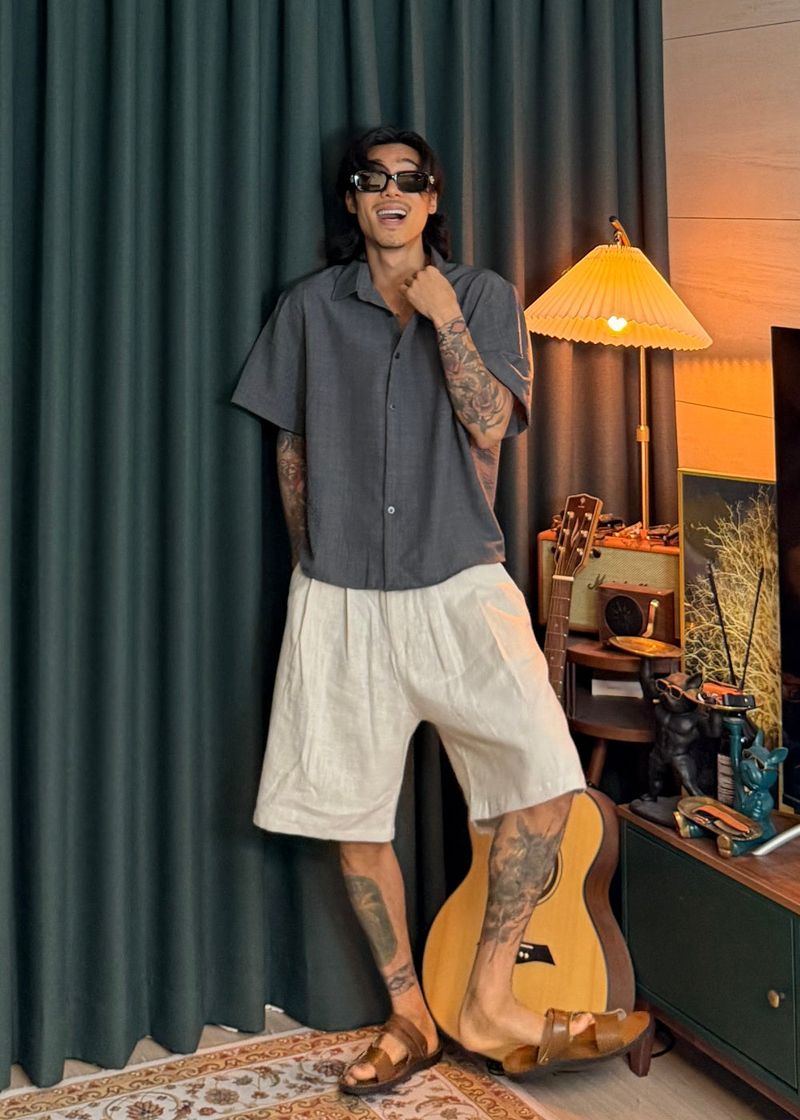 Cropped slub shirt 3COLOR