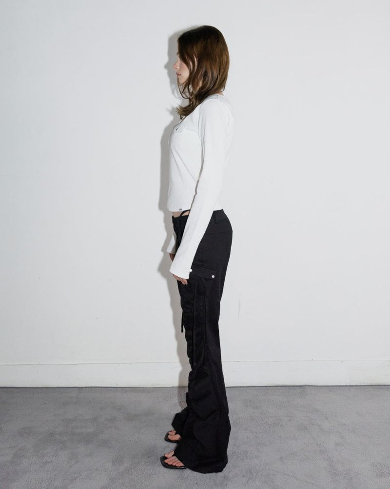 Pocket Henley Neck Ribbed Long Sleeve White