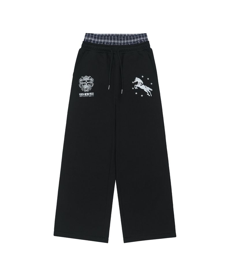 Star Horse Check Layered Sweatpants - BLACK