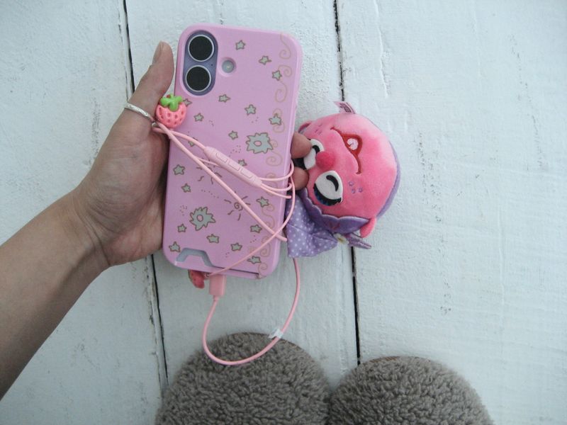 starry sketch card pocket phone case (pink)