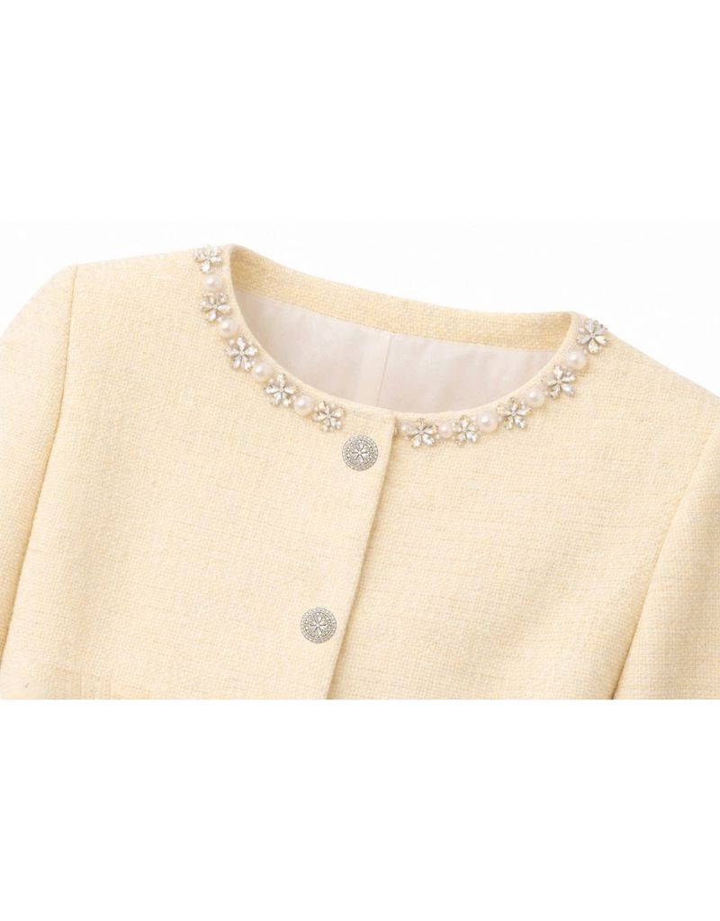 Aria Flower Beaded Tweed Short Sleeve Jacket Butter