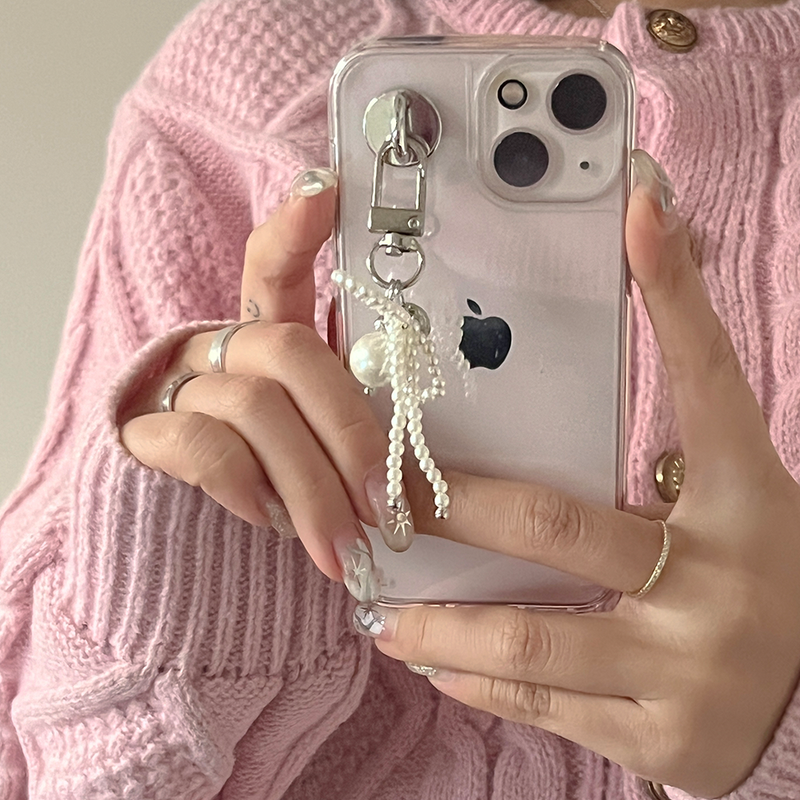 [handmade] pearl ribbon keyring