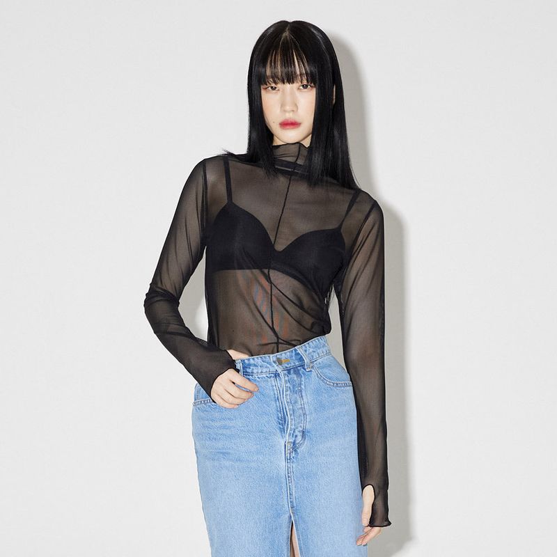 レイヤードシースルートップス / Layered See-through Top [BLACK]