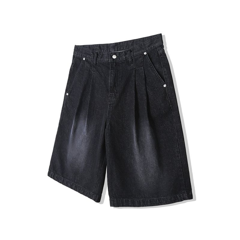 2 TUCK WASHED DENIM BERMUDA PANTS BLACK
