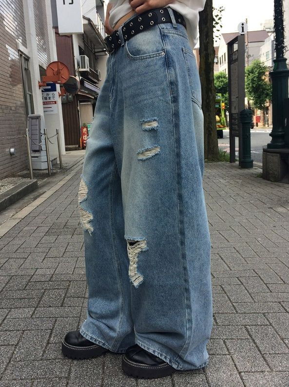 Formyu Damage Denim Washing Wide Pants