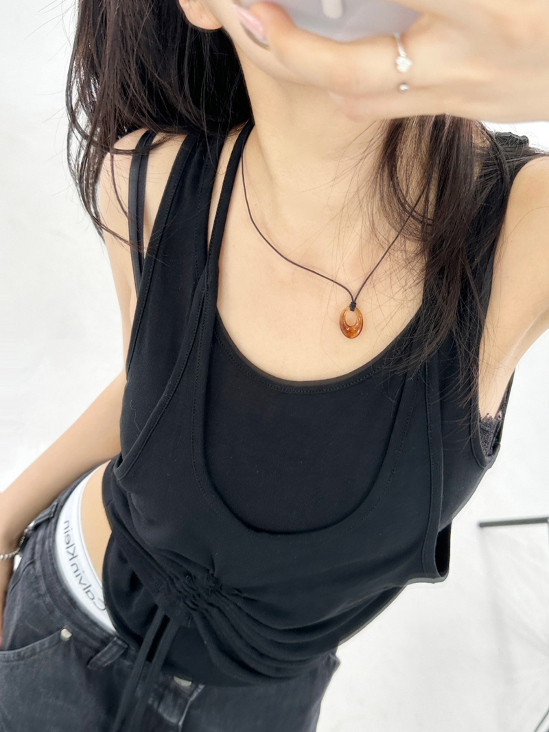 LAYERED SHIRRING POINT SLEEVELESS🤎💚🖤🤍 - 4 COLORS