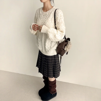 Bomi A-line pleated check midi skirt 