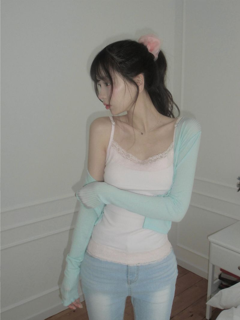 [MADE] Heart-Drop Lace & Cubic Heart Camisole