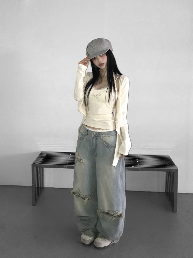 レースデニムワイドパンツ194 