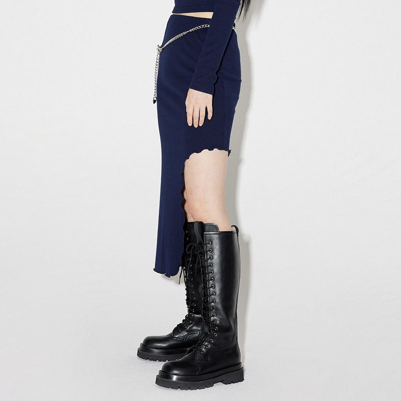 サイドオフミディアムスカート / Side-off Midi Skirt [NAVY]