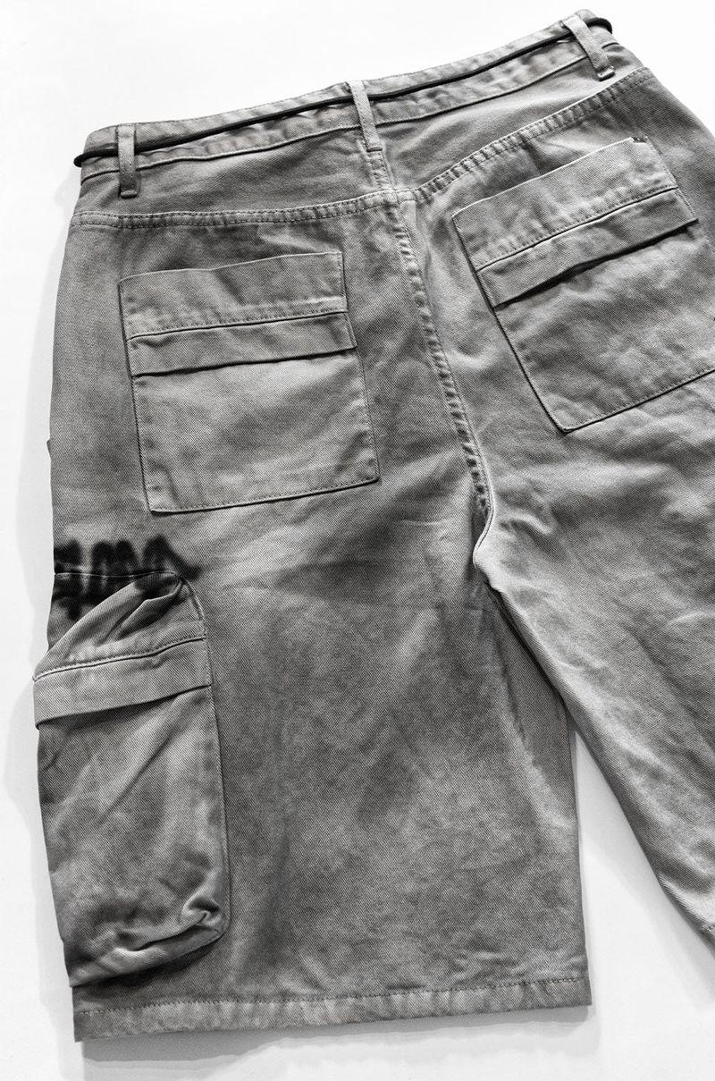 BBD Graffiti Logo Dirty Washing Cargo Shorts (Vintage Gray)