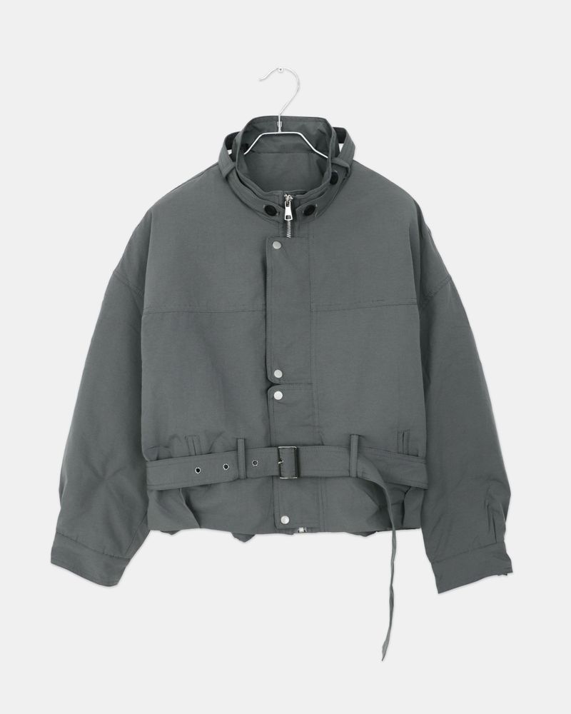 Risha No-Collar Strap Button Quilted Cotton Field Jacket