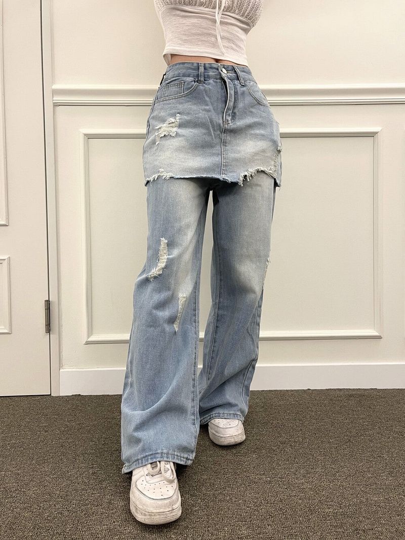 Seow(ソウ)の「1405. Denim damage wide layered sk pt(Pants)」