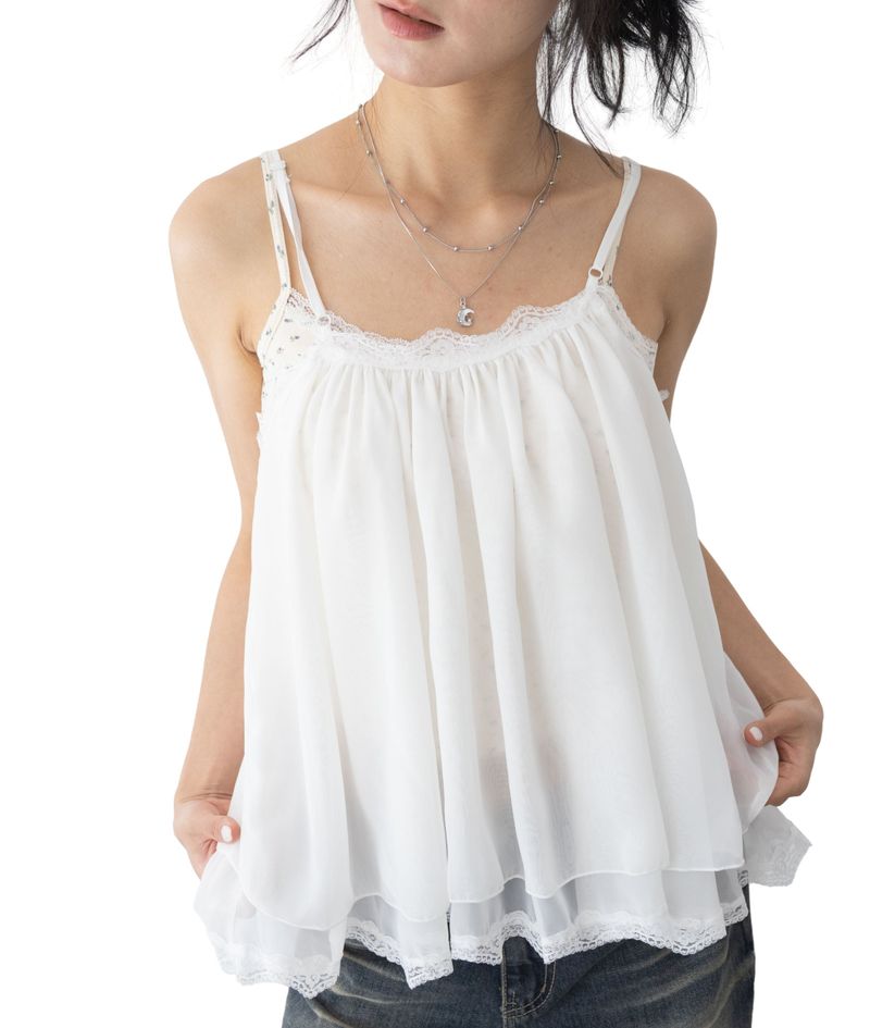 Pony Adjustable Strap Chiffon Top