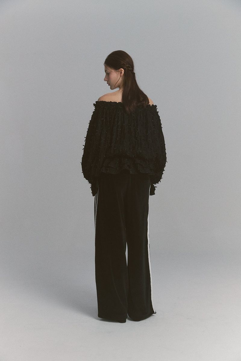 Feather Off Shoulder Blouse Black