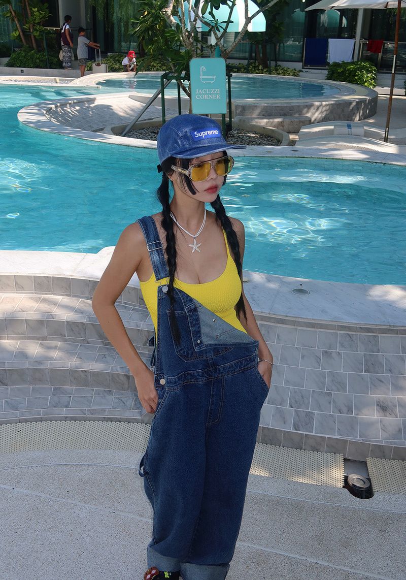 punted dark jeans overalls