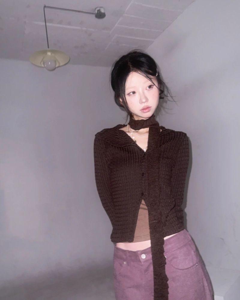 (3color) Slit Cable High-Neck Slim Cardigan