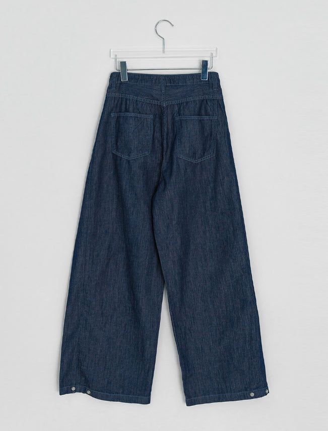 Maroon Side Button Wide Denim Pants