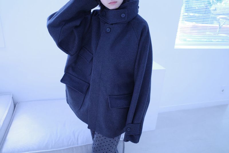Wool balmacaan half coat
